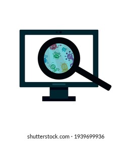 A computer virus attacks a laptop or computer. Vector illustration isolated on white background.