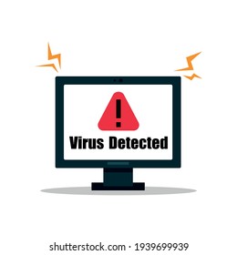 A computer virus attacks a laptop or computer. Vector illustration isolated on white background.