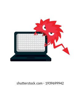 A Computer Virus Attacks A Laptop Or Computer. Vector Illustration Isolated On White Background.