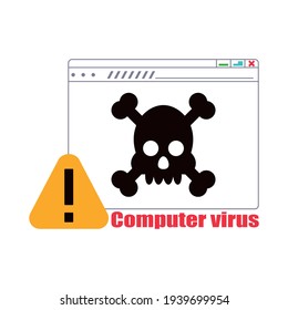 A computer virus attacks a laptop or computer. Vector illustration isolated on white background.