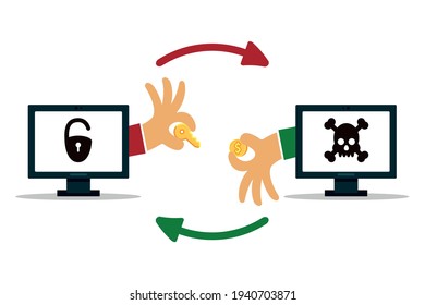 A computer virus attacks a laptop or computer. Vector illustration isolated on white background.