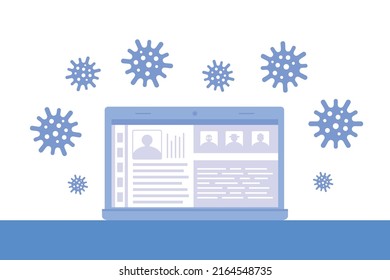 A computer virus attacks a laptop or computer. Vector illustration isolated on white background.