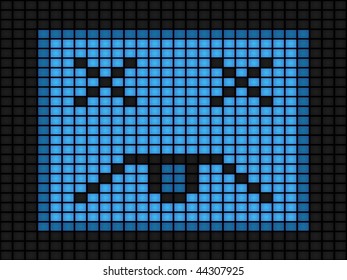 Computer virus depicted by blue screens forming a sick face