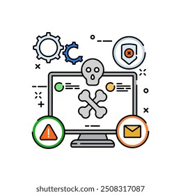 Computer Virus Fill Color Icon, Vector illustration