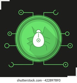 Computer virus flat design long shadow icon. Malware and spyware bug symbol. Vector