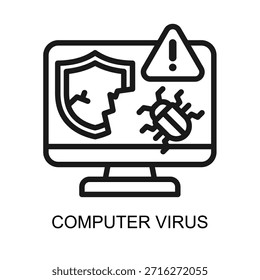 Ícone de vírus de computador linha vetor ilustração