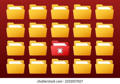 Computer virus infect files. Malware, hacker attack. Vector stock illustration.