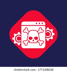 computer virus, malware attack icon with skull and bones