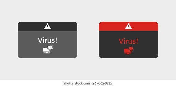 A janela de notificação de vírus do computador com interface vermelha e preta avisa os usuários sobre malware.