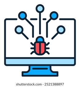 Computer Virus on PC screen vector concept colored icon or design element
