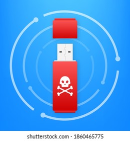 Computer virus on usb flash card. Virus protection. Vector stock illustration.