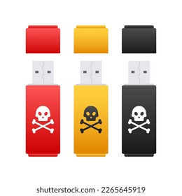 Virus informático en tarjeta flash usb. Protección contra virus. Ilustración de material vectorial.