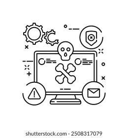 Ícone de contorno de vírus de computador, ilustração de vetor