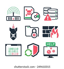 Computer Virus protection icons set // Color