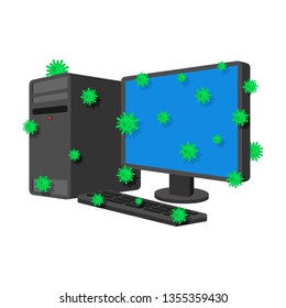 Computer virus Sick Infection isolated. infected ill PC Cartoon Style. data processor Disease Vector
