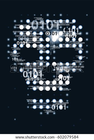 Computer virus skull danger concept.
Abstract Skull sign made up of binary codes. Concept for on line piracy, hacking. Vector available