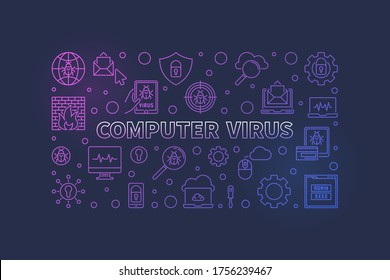Computervirus-Vektorgrafik-Linie, horizontale Illustration oder Banner auf dunklem Hintergrund