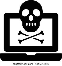 Computer Virus Vector Glyph Icon Design, Cloud Computing And Internet Hosting Services Symbol On White Background, Hacking Attempt Concept, Cross Bone With Skull Sign