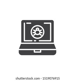 Computer virus vector icon. filled flat sign for mobile concept and web design. Infected laptop with virus bug glyph icon. Symbol, logo illustration. Vector graphics