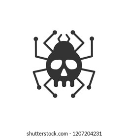 Computer virus vector logo concept. PC bug with skull isolated logotype EPS10