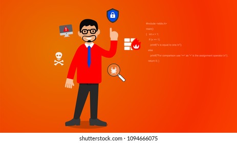 Computer viruses, antivirus protection vector illustration