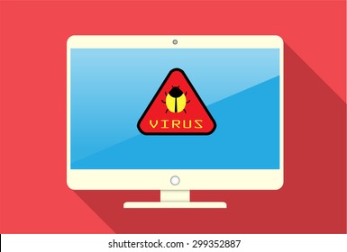 Computer viruses concept. Find Virus Computer icon Symbol. Security scan. vector. flat style background. Laptop PC. digital technology graphics website internet