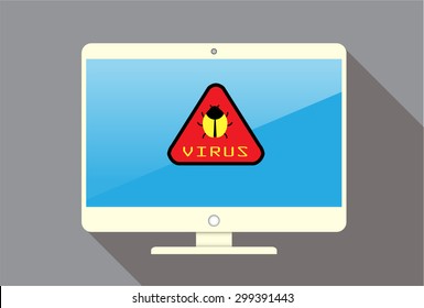 Computer viruses concept. Find Virus Computer icon Symbol. Security scan. vector. flat style background. Laptop PC. digital technology graphics website internet