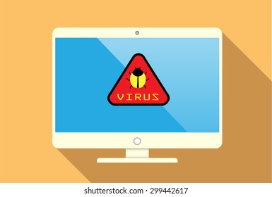 Computer viruses concept. Find Virus Computer icon Symbol. Security scan. vector. flat style background. Laptop PC. digital technology graphics website internet