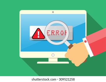 Computer viruses concept. Find Virus with Magnifying Glass Computer icon Symbol. Security scan. vector. flat style background. Laptop PC. digital technology graphics website internet