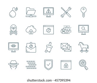 Computer Viruses, Cyber Attack, Hacking Vector Icons Set