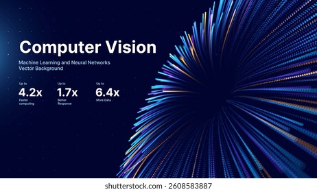 Computer Vision Concept with Dynamic Neural Network Lines and Data Flow on Dark Tech Background. Ideal for AI, Deep Learning, and Innovation. Vector Illustration.
