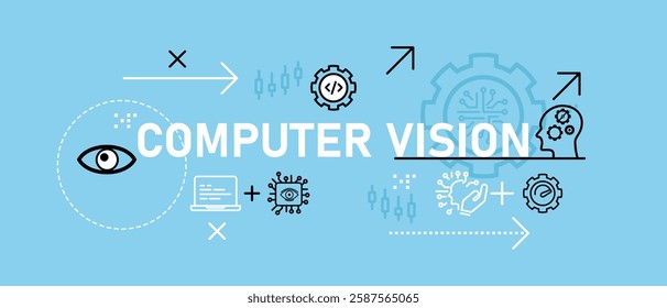 Computer vision conceptual modern recognition programming system technology eye see analysis visual optimization development AI artificial intelligence icon design illustration