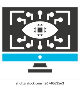 Computer Vision Glyphe Blau Grau Einzelsymbol-Illustration