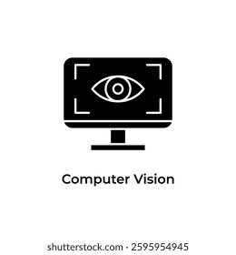 Computer vision solid icon design. Monitor with eye scan icon design