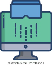 Computer and vr glass linear color vector illustration