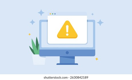 Computer Warning Alert – Monitor Displaying Yellow Exclamation Symbol for System Error or Online Risk Notification