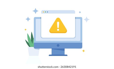 Computer Warning Alert – Monitor Displaying Yellow Exclamation Symbol for System Error or Online Risk Notification