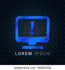 Computer Warning Blue metallic chromium precious Icon / Logo Design