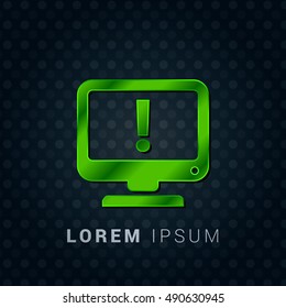 Computer Warning Bright Green chromium precious metallic 3D Icon / Logo Design