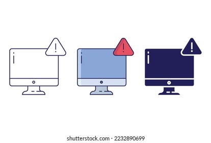 Computer, warning line and glyph icon, vector illustration