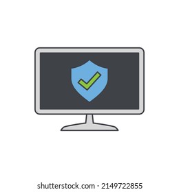 Equipo con icono de signo de advertencia en el icono de color, aislado en el fondo blanco 