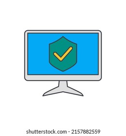 Computer with warning sign icon in color icon, isolated on white background 