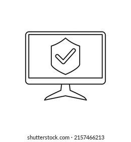 Equipo con icono de signo de advertencia en el icono de estilo de línea, estilo aislado en el fondo blanco