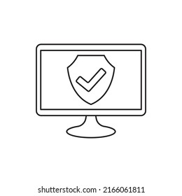 Computer with warning sign icon in line style icon, style isolated on white background