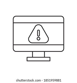 computer with warning sign on screen over white background, line style, vector illustration