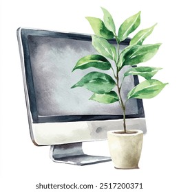 ilustração clipart aquarela de computador isolada