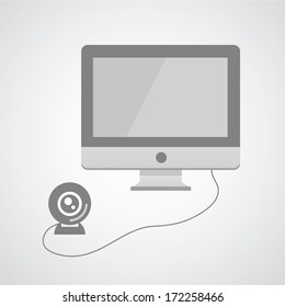 Computer and web cam symbol on gray background 