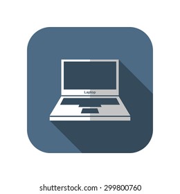 Computer web flat icon with shadow, vector design. Opened laptop UI pictogram