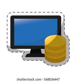 computer with web hosting or data center related icons sticker image vector illustration design 