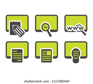 Computer web icon mobile, document data, magnifier, site, lamp bulb, pencil pen
